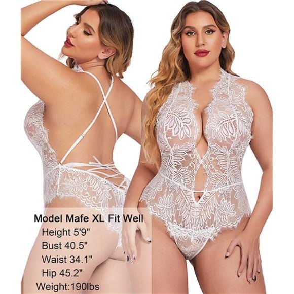 Avidlove Women One Piece Lingerie Lace Bodysuit Deep V Teddy Mini Babydoll - Picture 4 of 5